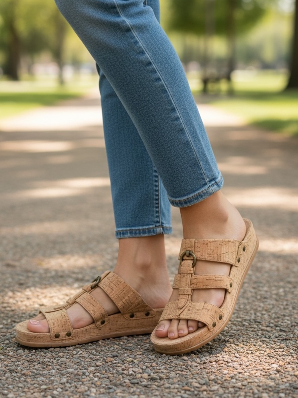 Bear Traps Cork Memory Foam Cella Sandals Natural Cork Buckle Detail Sz 9 | GUC